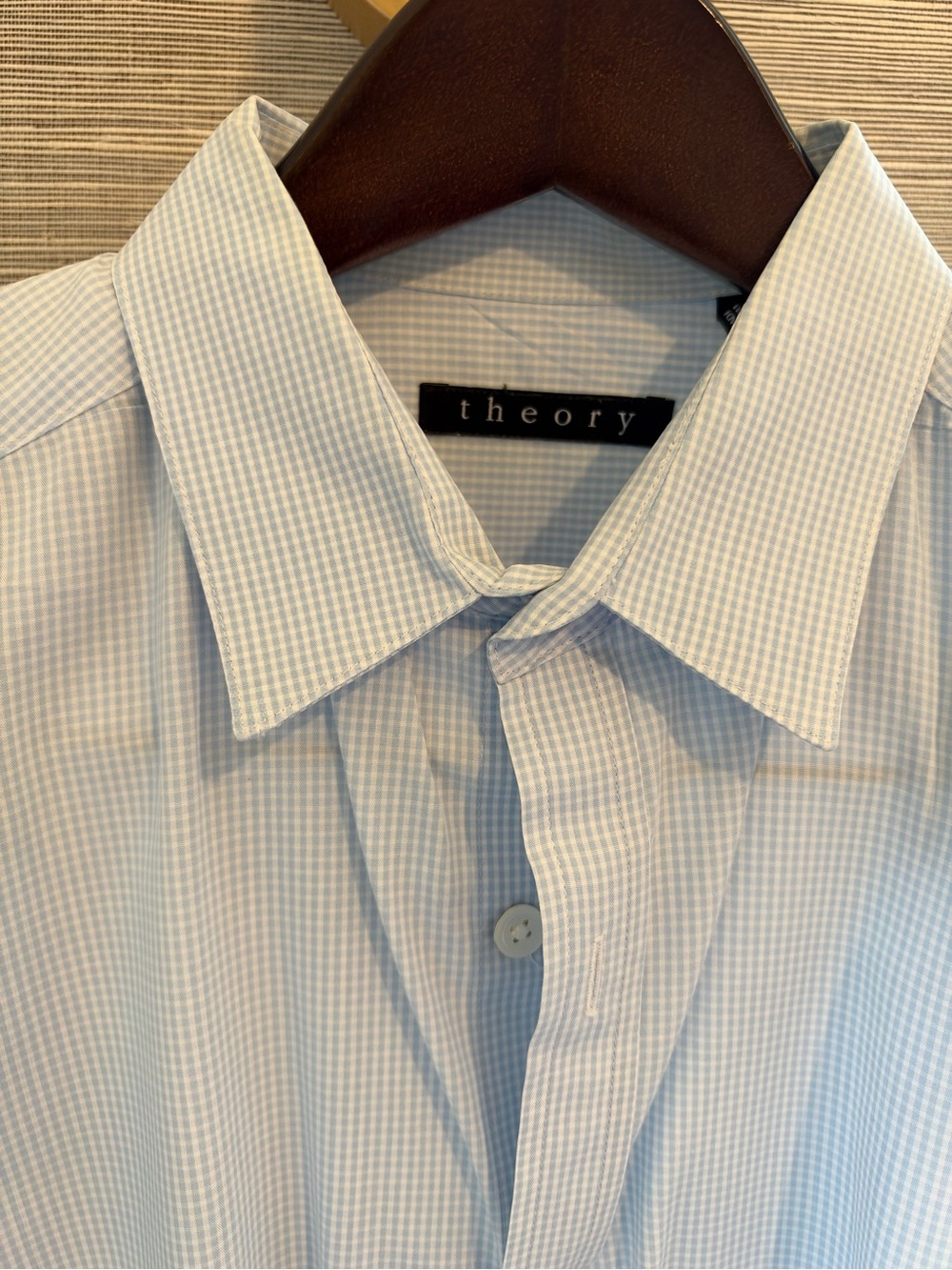 Theory Men's Light Blue Micro-Check Dress Shirt